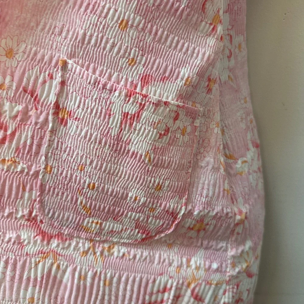 Miss and Mrs Vintage Pink Floral Seersucker Wrap Robe Housecoat Lace Trim Size M